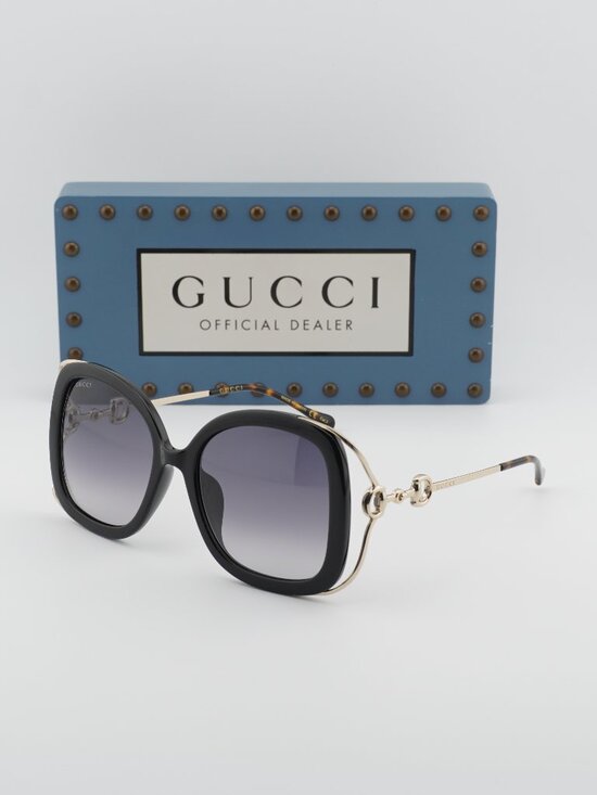 Gucci GG1021S 002 Square Sunglasses - Black with Gold/Grey Gradient